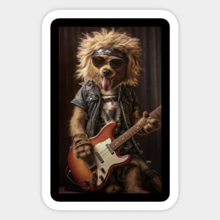 Rock n roll dog playing guitar Sticker